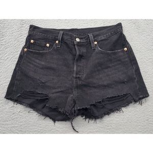 Levi's‎ Premium Shorts Womens Black Denim Cut Off Pockets Flat Front Button Fly